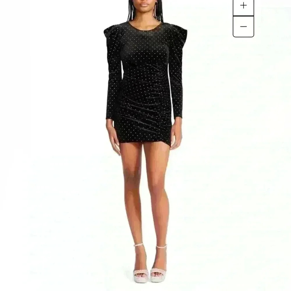 Betsey Johnson Power Sleeve Black Silver Dot Velvet Dress - Size M